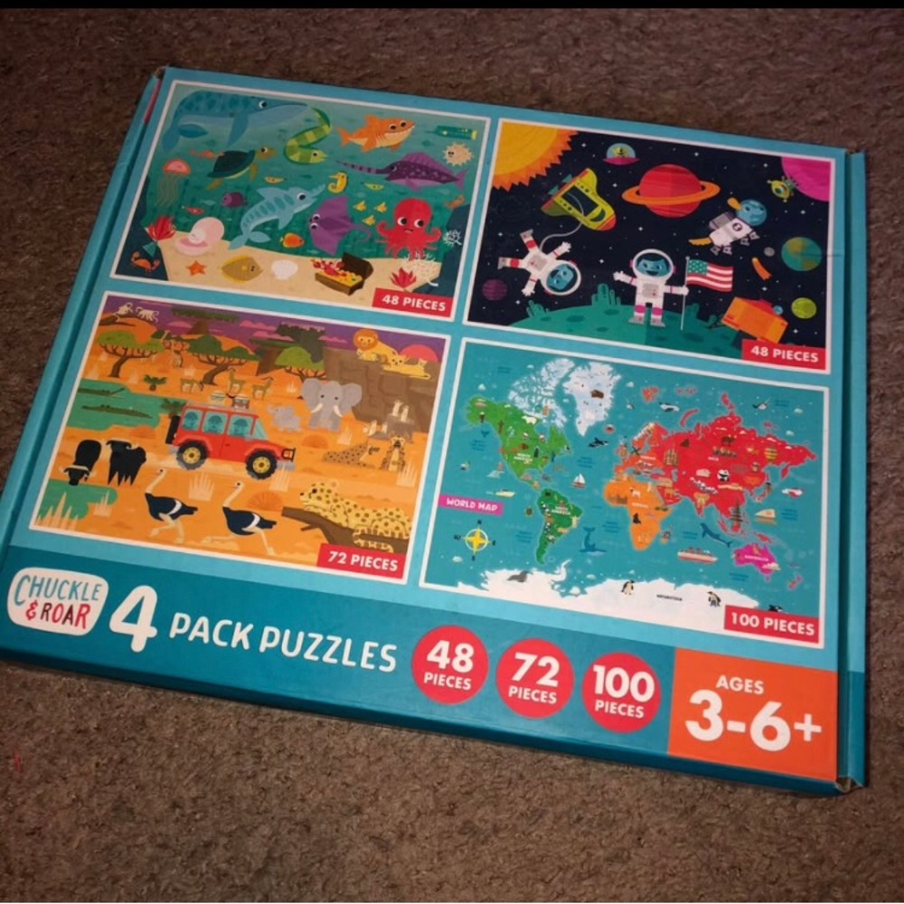 Chuckle & Roar 4 Pack Puzzles, Ages 3-6, New in Box